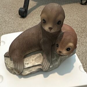 Vintage Homco Masterpiece Porcelain Baby Seal Pups Figurine, 1981